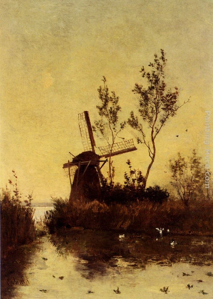 Paul Joseph Constantine Gabriel A Windmill At Dusk